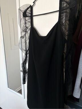 Black Long Sleeve Women's Dress with Sheer Ruffle Sleeves